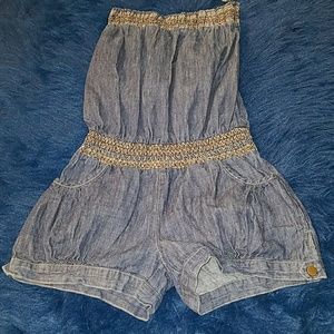 Strapless denim romper